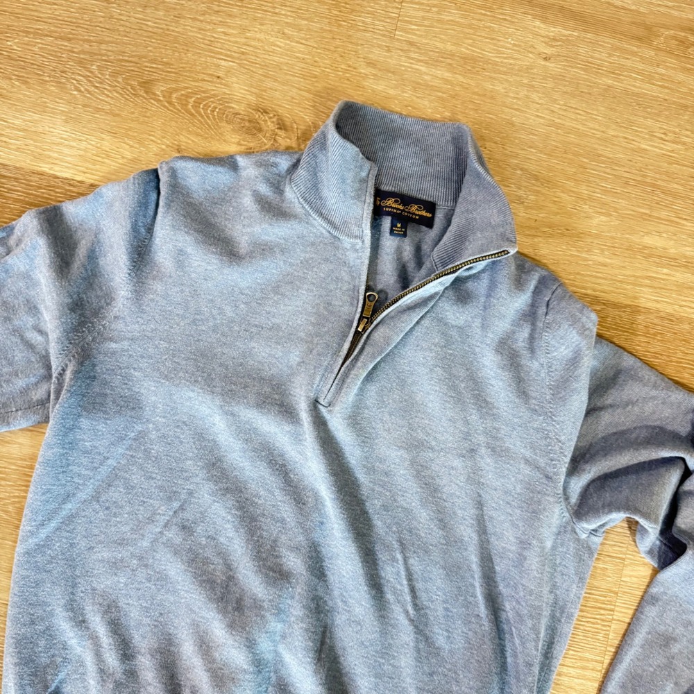 Brooks Brothers Sweater Mens M Blue Supima Cotton Quarter Zip Pullover